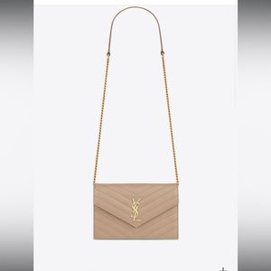 YSL Cassandre Matelasse Envelope chain wallet in grain embossed leather